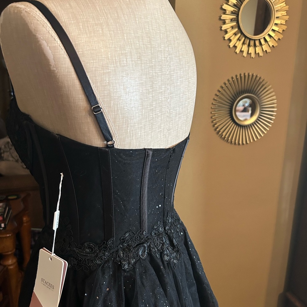 SALE- Price Reduced!!! Stacees Black Tulle Corset Prom Dress Size 6 -Prom NWT - Picture 10 of 11